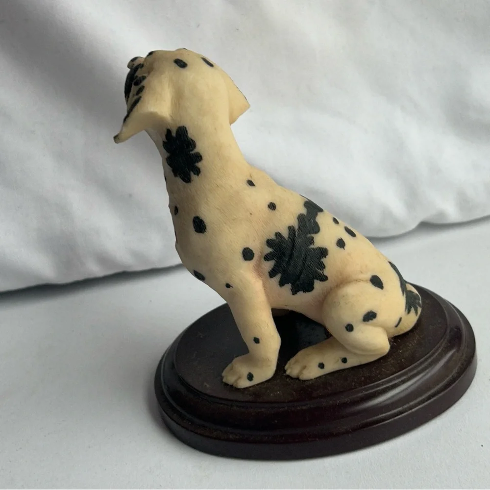 Spotted Dog Figurine on Wooden Base